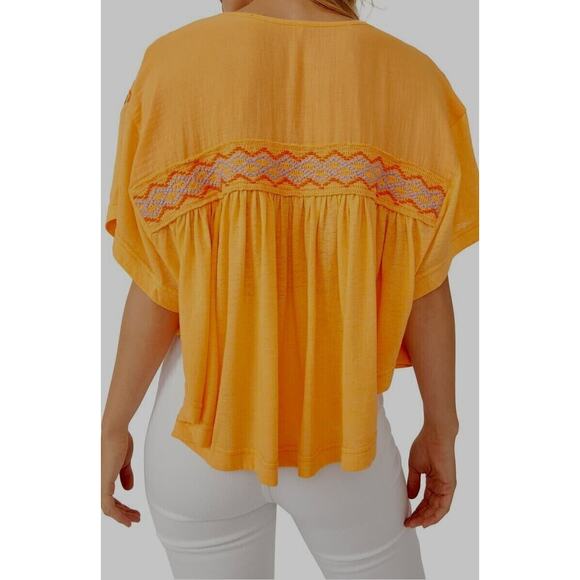 Free People Carrot Ginger Embroidered Dolman Boho Tie Market Tee Womens Sz M - Picture 5 of 11
